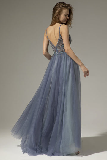 Robe longue de bal de V-cou avec la fente
